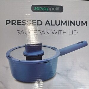 Servappetit Pressed Aluminum Saucepan with Lid Blue 7.5 Inch Diameter New
